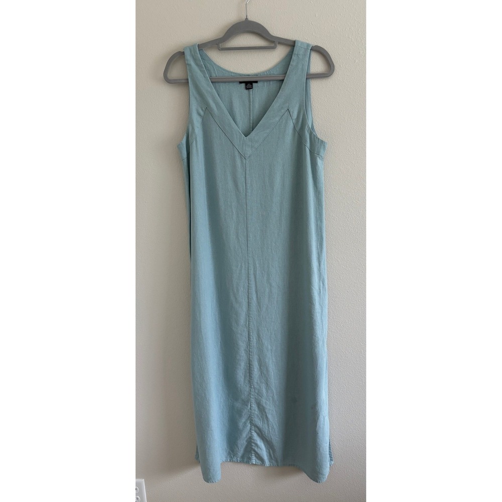 DKNY Maxi Dress Womens Medium Light Blue Linen Lagenlook Minimal Resortwear